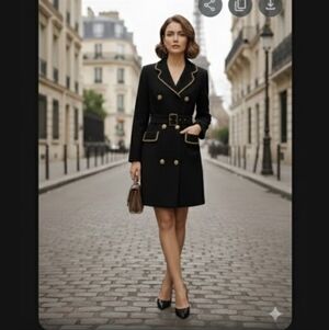 From Paris Black Belted Dress with Gold Accents